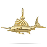 Solid 14k Gold Sailfish Fish Pendant High Polished Mirror Finish With Blue Sapphire Eye with A Mariner Shackle Bail Custom Designed By Nautical Treasure Jewelry In The Florida Keys Billfish Foundation